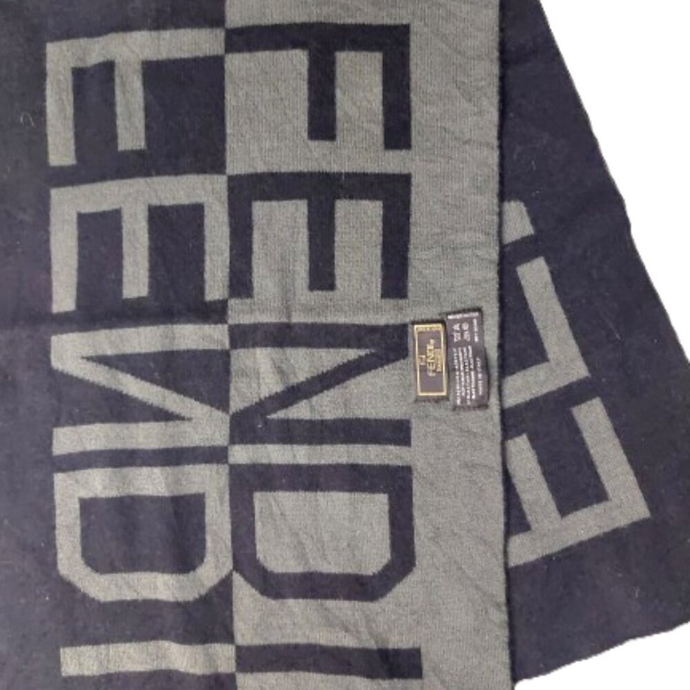 Luxury Vintage FENDI Black & Gray Inverted Logo Reversible Scarf